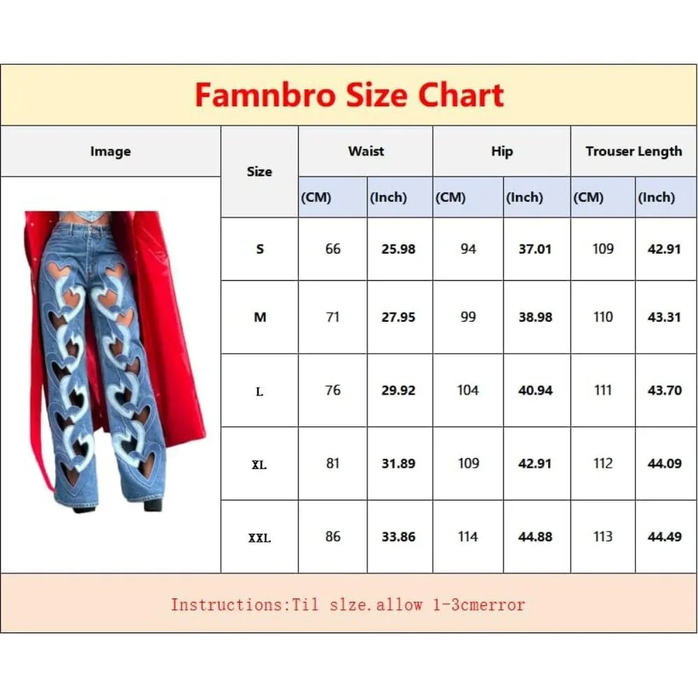 Womens Ripped Heart Cutout Baggy Jeans High Waisted Wide Leg Denim - Picture 6 of 6